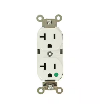 20 Amp Hospital Grade Extra Heavy Duty Self Grounding Illuminated Duplex Outlet, White