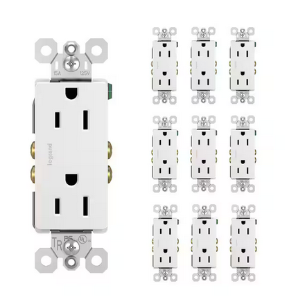 radiant 15 Amp 125-Volt Tamper Resistant Decorator Duplex Outlet, White (10-Pack) - 91007571928