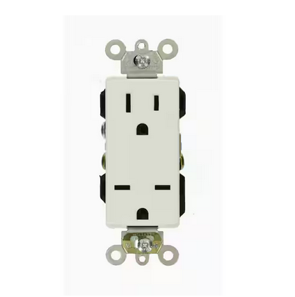 Decora Plus 15 Amp Commercial Grade Dual-Voltage Self Grounding Duplex Outlet, White