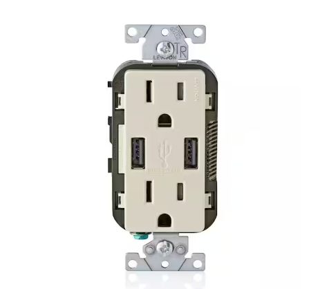 3.6A USB Dual Type A In-Wall Charger with 15 Amp Tamper-Resistant Outlets, Light Almond - 91001030128