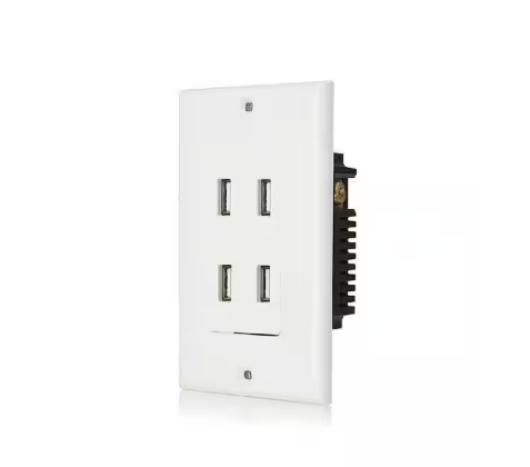 4.8 Amp 4-Port USB Charger Duplex Wall Outlet Receptacle, White - 91004248907