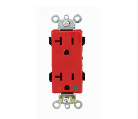 Decora Plus 20 Amp Hospital Grade Extra Heavy Duty Isolated Ground Duplex Outlet, Red