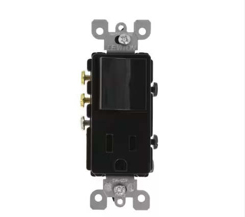 15 Amp Decora Commercial Grade Combination 3-Way Rocker Switch/15 Amp Outlet, Black