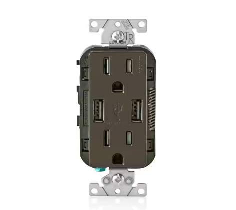 Decora 15 Amp Combination Duplex Outlet and USB Charger, Brown