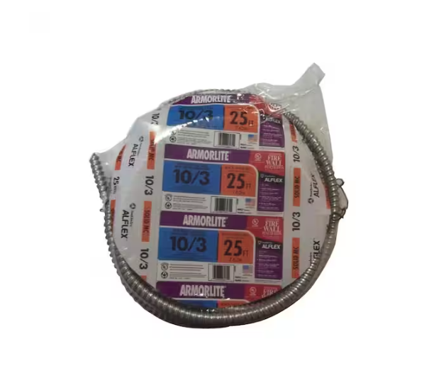 10/3 x 25 ft. Solid CU MC (Metal Clad) Armorlite Cable - 9224892