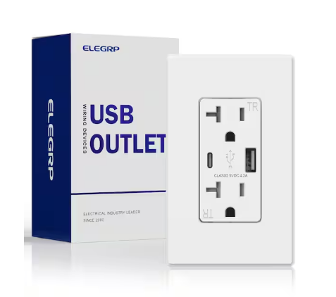21W USB Wall Outlet with Type A and Type C USB Ports, 20 Amp Tamper Resistant, with Screwless Wall Plate,White (1 Pack) - 91008253197