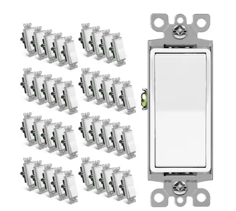 15 Amp Single-Pole Illuminated Antimicrobial Rocker Light Switch, White 40-Pack 120/277V UL Listed - 91010997125