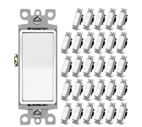 15 Amp 3-Way Illuminated Antimicrobial Rocker Light Switch, White 30-Pack 120/277V UL Listed - 91010997131