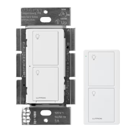 Caseta Smart Lighting On/Off Switch and Remote Kit for All Bulb/Fans, 5A, Neutral Wire Required, White (PD5ANS-2BPICO)