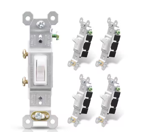 15-Amp Single Pole Grounding Screw Toggle Light Switch White (5-Pack) - 91011140702