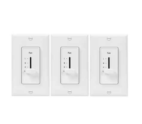 2.5 Amp 3-Speed In Wall Ceiling Fan Control in with Slide Switch in White with Wall Plates (3-Pack) - 91006791256