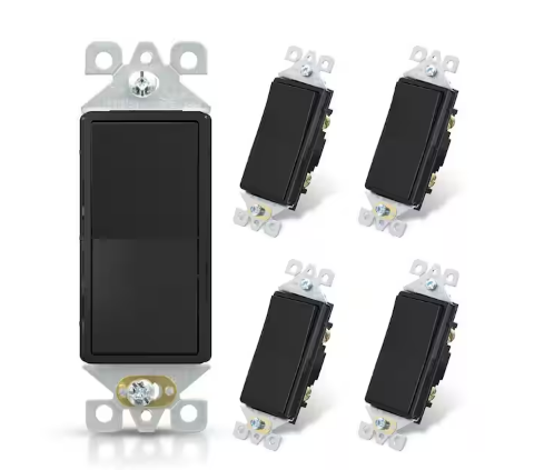 15 Amp Single-Pole Decorative Paddle Rocker Light Switch Glossy Black (5-Pack) - 91011140699
