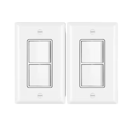 15 Amp, Double On/Off Rocker Light Switch Single Pole Combination Interrupter with Wall plate in White (2-Pack) - 91011411618