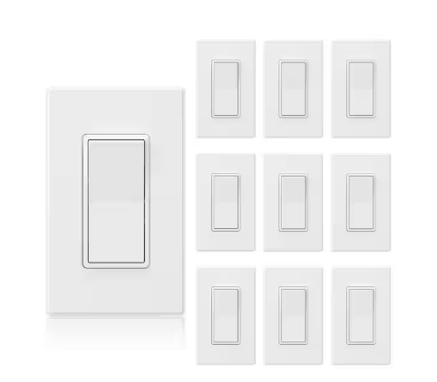 Decorator 15 Amp 120-Volt 3 Way Rocker AC Quiet Light Switch, with Wall Plate, Matt White (10-Pack) - 91009203304