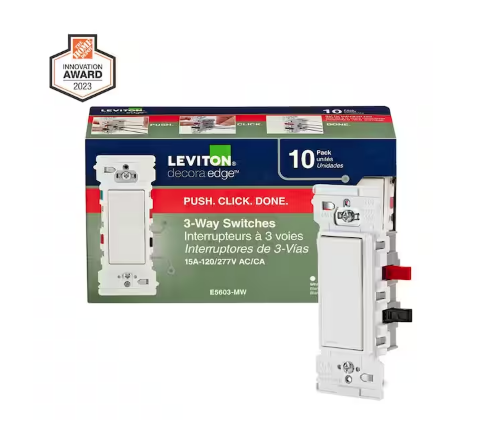 Decora Edge 15 Amp 3-Way Switch, 10-Pack, White - 91008733790