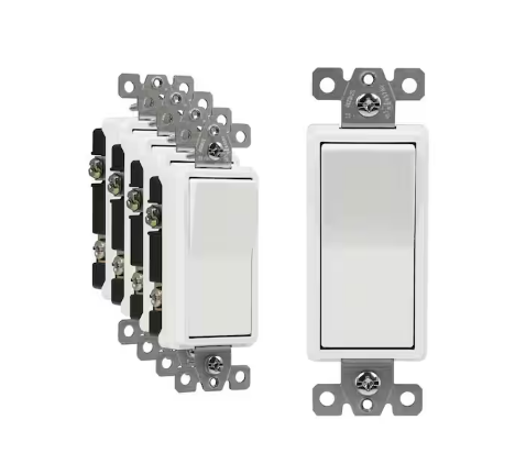 Decorator Rocker Light Switch, Single Pole 3-Way, 20A, White (5-Pack) - 91010389407