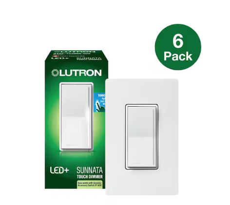 Sunnata Touch Dimmer Switch w/Wallplate, for LED Bulbs, 150W/3 Way or Multi Location, White (STCL-6PKMRW-WH) (6-Pack) - 91008649475