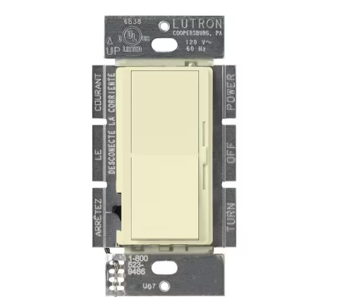 Diva Dimmer Switch for Incandescent and Halogen Bulbs, 1000-Watt/Single Pole, Almond (DV-10P-AL)
