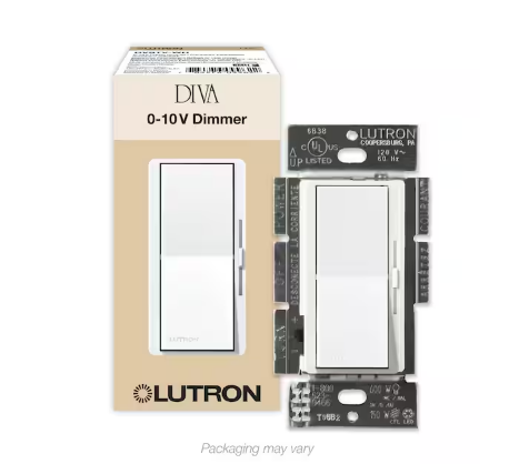 Diva Dimmer Switch for 0-10V LED/Fluourescent Fixtures, 8-Amp, Single-Pole or 3-Way, White (DVSTV-WH) - 91001399563