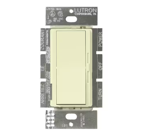 Diva Dimmer Switch for 0-10V LED/Fluourescent Fixtures, 8-Amp, Single-Pole or 3-Way, Almond (DVSTV-AL) - 91001399557