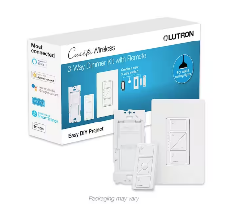 Caseta Smart Dimmer Switch 3-Way Kit with Remote, 150 Watt LED Bulbs/2 Points of Control, White (P-DIM-3WAY-WH) - 91005665895