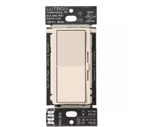 Diva Smart Dimmer Switch for Caseta Smart Lighting, 150-Watt LED, Light Almond (DVRF-6L-LA) - 91008989397