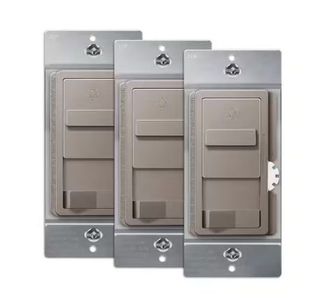 Kalide 200-Watt 3-Way Slide Dimmer Light Switch With On/Off Button, No Neutral, Nickel (3-Pack) - 91009754090