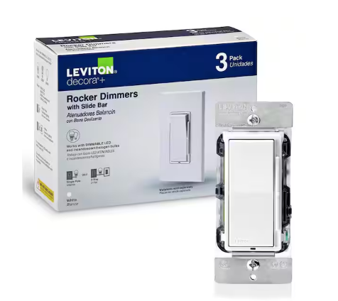 Decora 600-Watt Single-Pole/3-Way Universal Rocker Slide Dimmer, White (3-Pack) - 91002374965