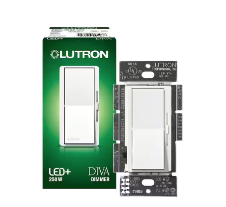 Diva LED+ Dimmer Switch for Dimmable LED and Incandescent Bulbs, 250-Watt/Single-Pole or 3-Way, White (DVCL-253P-WH) - 91001214119