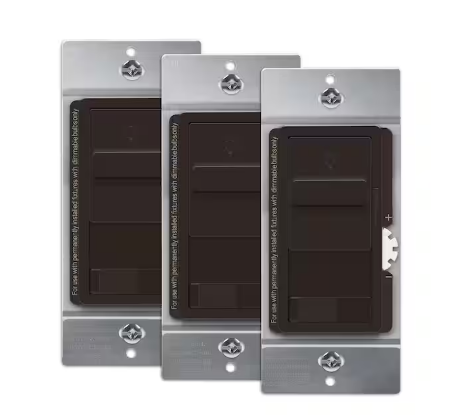 Kalide 200-Watt 3-Way Slide Dimmer Light Switch With On/Off Button, No Neutral, Brown (3-Pack) - 91009754086