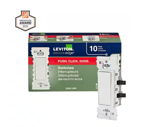 Decora Edge 15 Amp Single Pole Switch, 10-Pack, White - 91008847898
