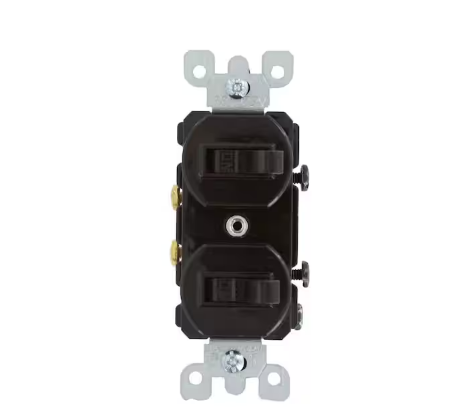 20 Amp Commercial Grade Combination Two Single Pole Toggle Switches, Brown