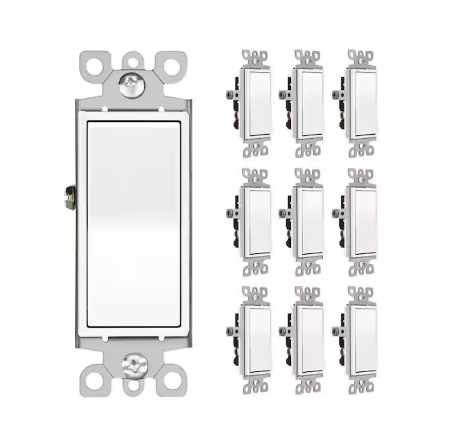 15 Amp Smart 3-Way On Off Illuminated Antimicrobial Rocker Light Switch White (10-Pack) - 91012316150