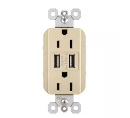 radiant 15 Amp 125 Volt Duplex Outlet with 3.1 Amp USB, Ivory - 91007095603