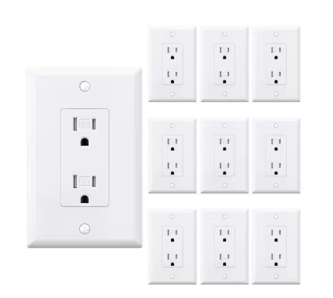 Decor 15 Amp Tamper-Resistant Single Outlet with Midway Wall Plate, White (10-Pack) - 91009743018
