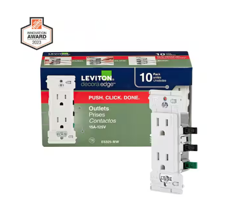 Decora Edge 15 Amp Tamper-Resistant Duplex Outlet, 10-Pack, White - 91008847895