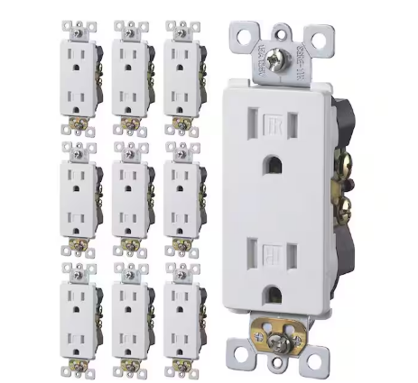 Decorator Receptacle 15 Amp 125-Volt NEMA5-15R Wall Mount Duplex Outlet UL Listed, White (10-Pack) - 91007019027