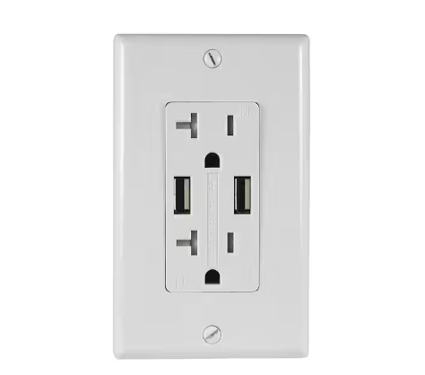 Two 5 Amp USB Two 20 Amp AC Wall Outlet and USB Charging Ports Wall Plate Tamper Resistant, White - 91004155847