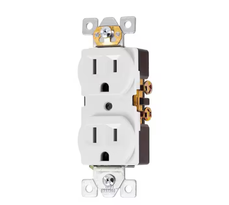 15 Amp/125-Volt, Duplex Heavy-Duty Receptacle, White 3-Prong Self-Grounding Clip Wall Outlet, UL Listed (1-Pack) - 91011411397