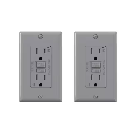 Grey 15 Amp 125-Volt Tamper Resistant Duplex Self-Test GFCI Outlet, with Wall Plate (2-Pack) - 91011012503