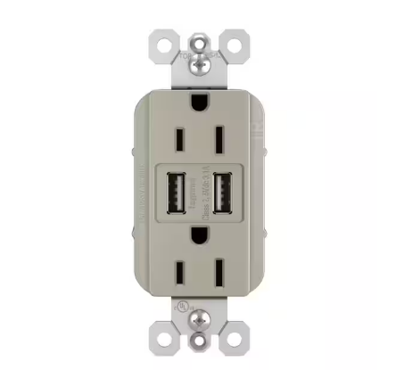 radiant 15 Amp 125 Volt Duplex Outlet with 3.1 Amp USB, Nickel - 91001732366