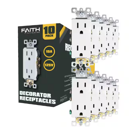 15 Amp 125-Volt Non-Tamper-Resistant NEMA5-15R Wall Mount Duplex Outlet Receptacle, UL Listed in White (10-Pack) - 91007334650