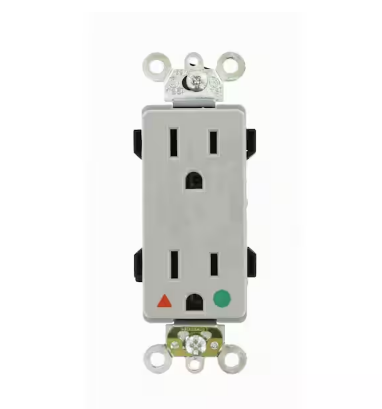 Decora Plus 15 Amp Hospital Grade Extra Heavy Duty Isolated Ground Duplex Outlet, Gray