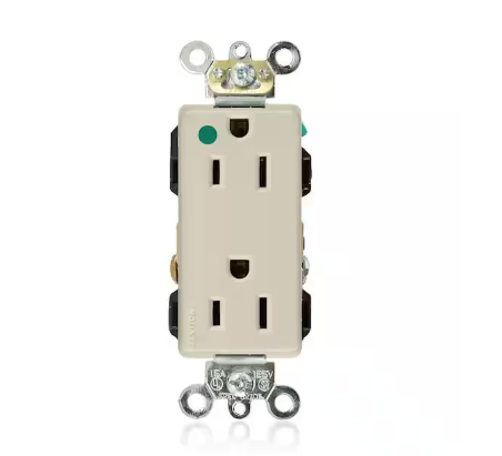 Decora Plus 15 Amp Hospital Grade Extra Heavy Duty Self Grounding Duplex Outlet, Ivory