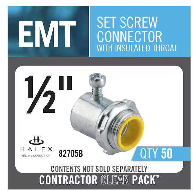 1/2 in. Electrical Metallic Tube (EMT) Set-Screw Connectors with Insulated Throats (50-Pack) - 9617726