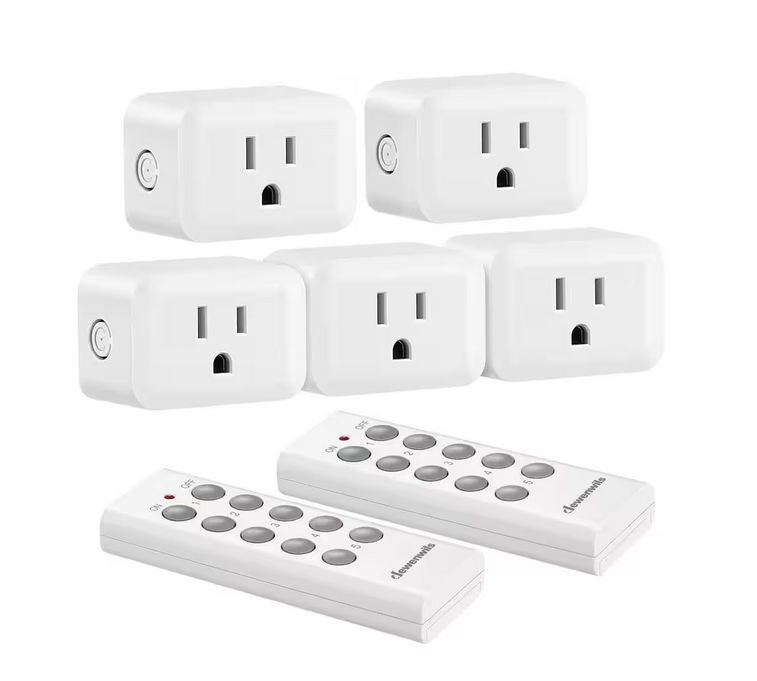 Indoor Wireless Remote Control Outlet Switch Set, White, 2 Remote and 5 Outlets - 91011827894