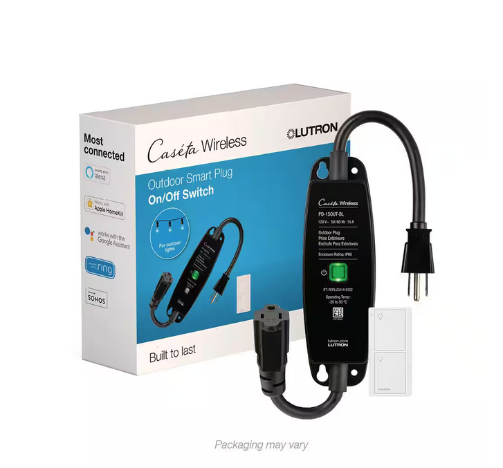 Caseta Weatherproof+ Outdoor Smart Plug with Pico Remote for Landscape/String Lights, 15A On/Off, Black (P-PKG1OUT-BL) - 91009480561