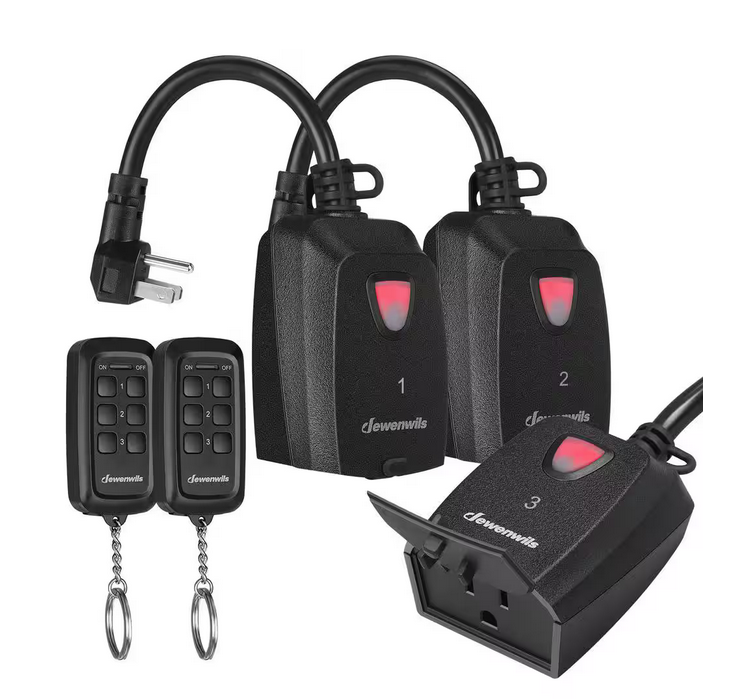 Outdoor Indoor Wireless Remote Control Outlet with 2 Remotes, 3-Prong Remote Plug Weatherproof - 91011953361