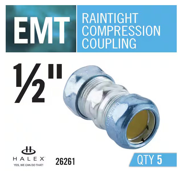1/2 in. Electrical Metallic Tube (EMT) Rain Tight Coupling (5-Pack) - 9174595