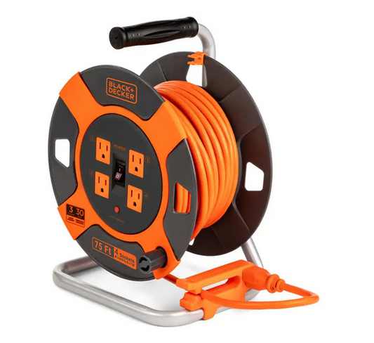 75 ft. 4 Outlets Retractable Extension Cord with 14 AWG SJTW Cable Outdoor Power Cord Reel - 91006218745